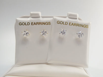 10k Real Yellow Gold/White Gold Basket Square Stud Push Post Earrings