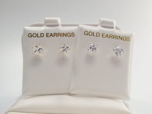 10k real yellow gold /white gold basket square stud push post earrings