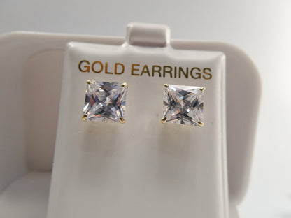 10k Real Yellow Gold/White Gold Basket Square Stud Push Post Earrings