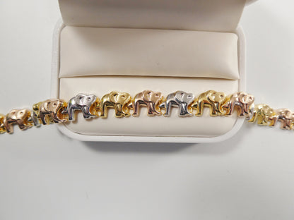 Tri-Color Elephant Bracelet: 14k Gold Tone, Sterling Silver
