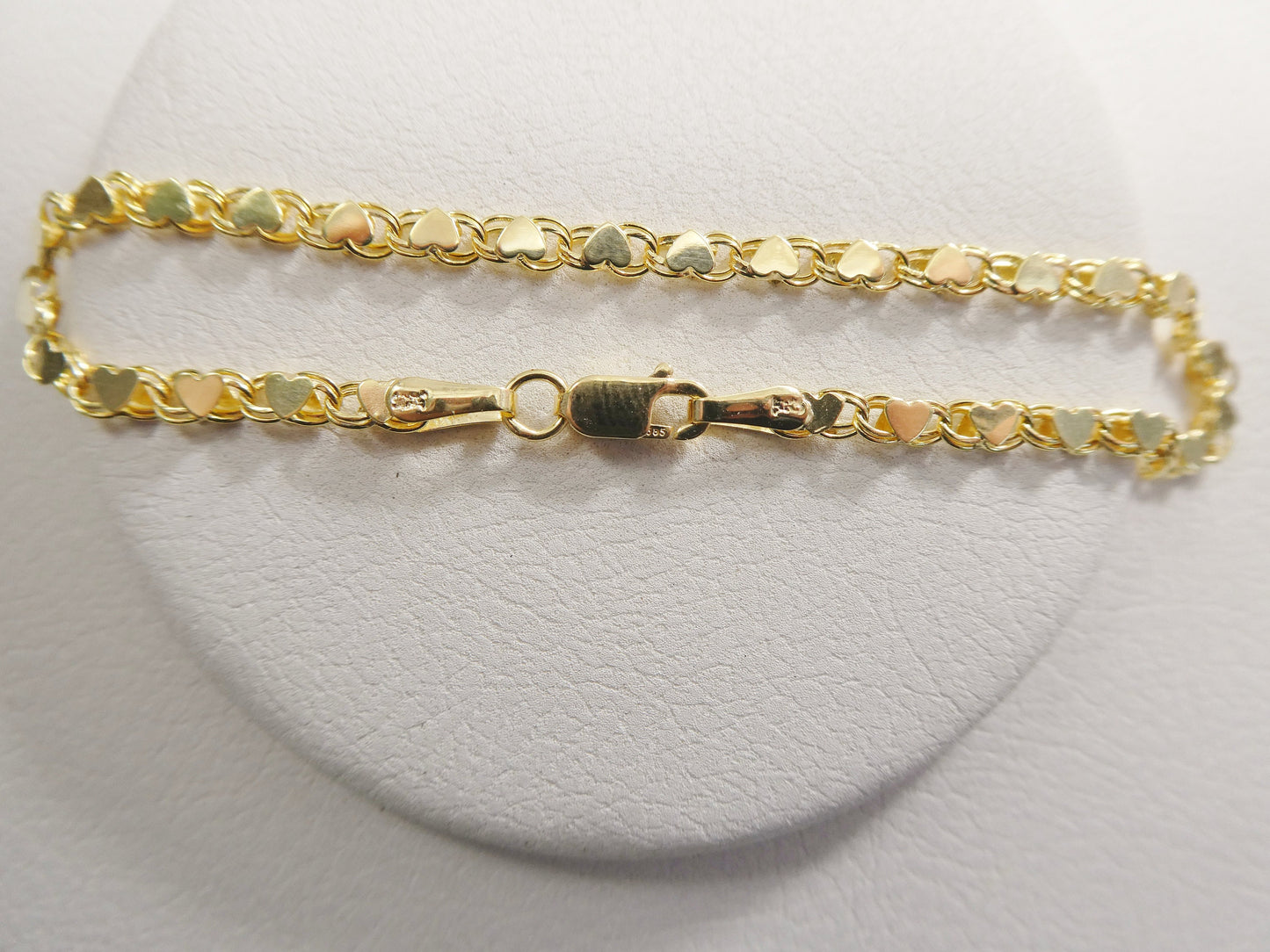 14k real solid yellow gold tennis heart 6 / 7/ inch bracelet