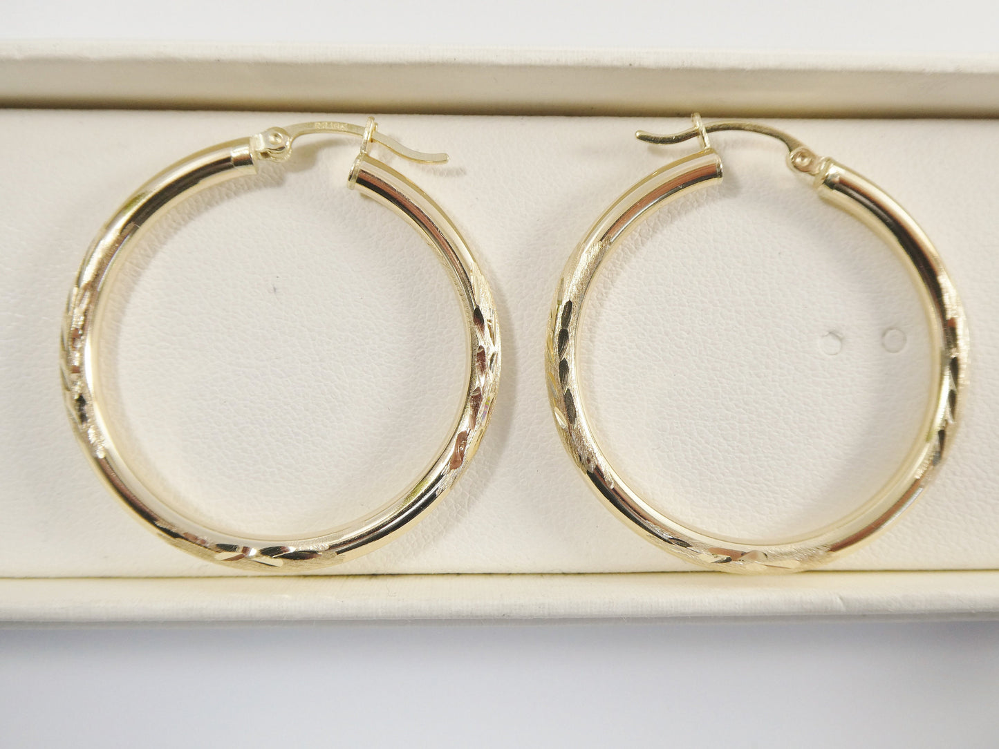 10k real solid yellow gold diamond cut hoop earrings