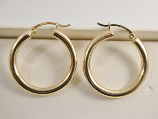 real 10k solid yellow gold plain high polish 25mm hoop huggie earrings