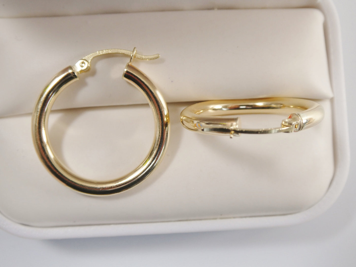 real 10k solid yellow gold plain high polish 25mm hoop huggie earrings