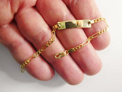10K Real Solid Yellow Gold 6 Inch Figaro Style Baby ID Bracelet