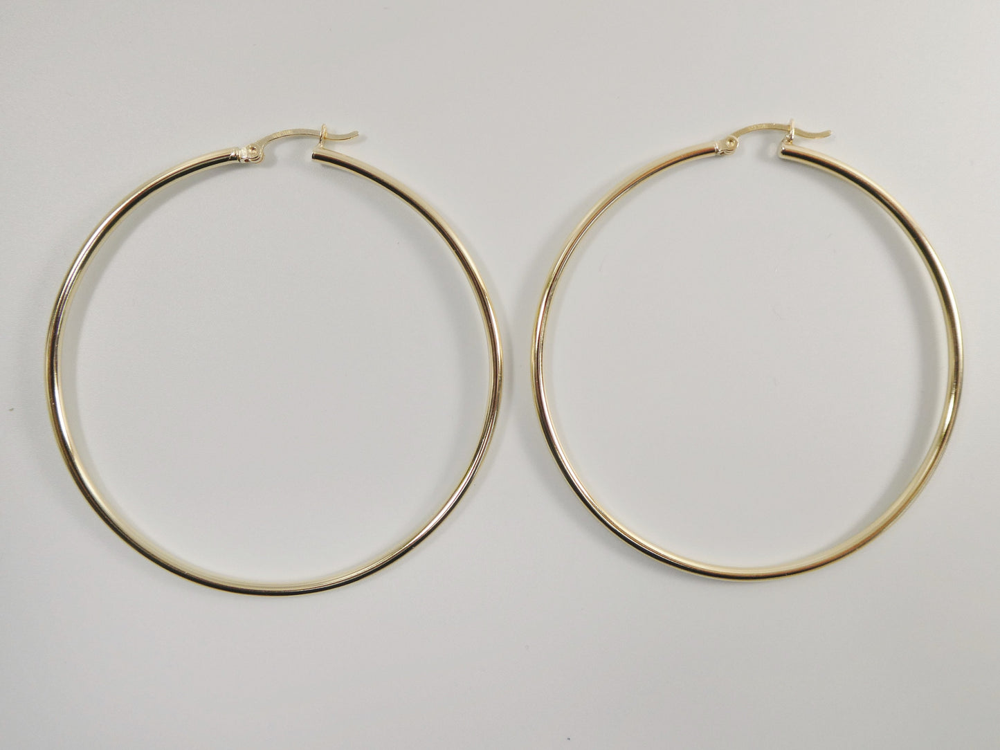 real 10k solid yellow gold plain high polish 60mm hoop earrings