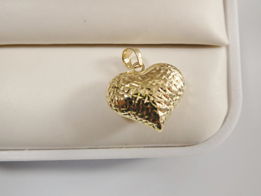 14k real solid yellow gold full diamond cut heart charm pendent