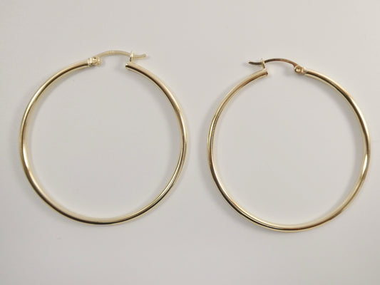 real 10k solid yellow gold plain high polish 45mm hoop earring
