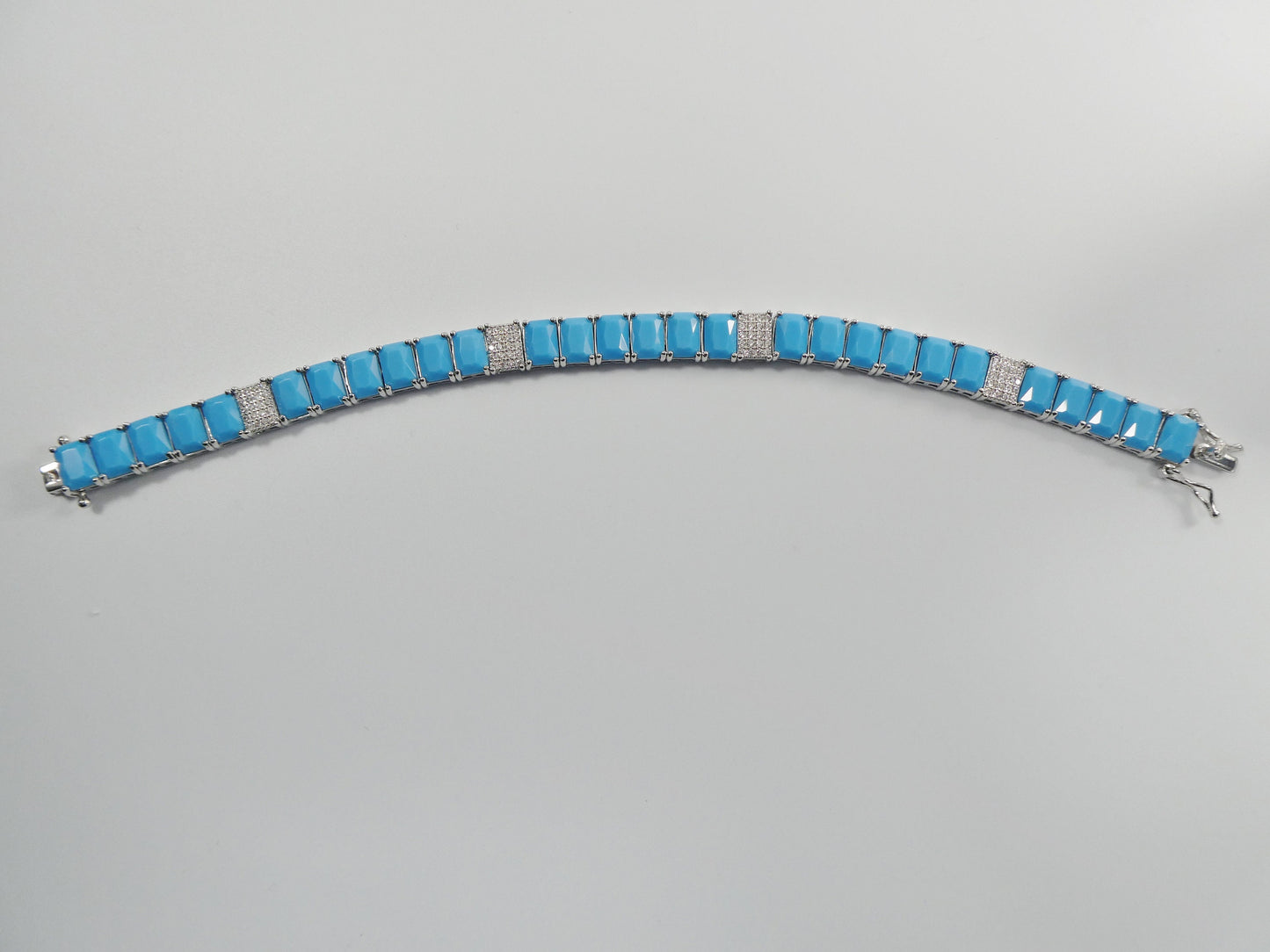 7 inch real 925 sterling silver rectangle turquoise tennis bracelet