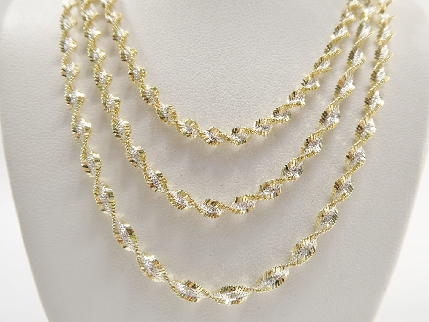 Real 925 Sterling Silver Twisted Herringbone Two Tone Chain 14k Yellow Gold Finish