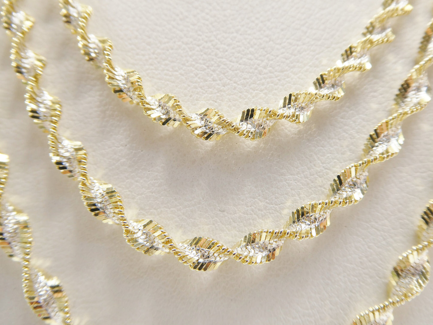 Real 925 Sterling Silver Twisted Herringbone Two Tone Chain 14k Yellow Gold Finish