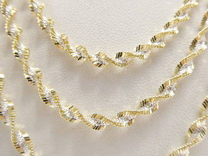 Real 925 Sterling Silver Twisted Herringbone Two Tone Chain 14k Yellow Gold Finish