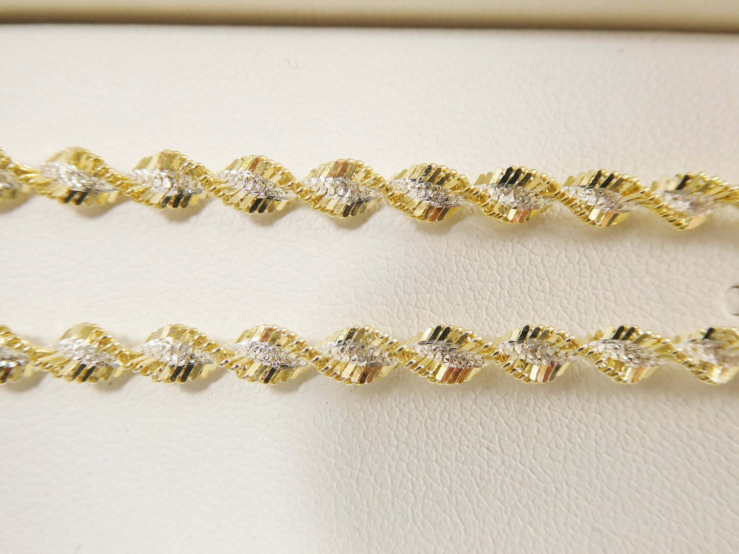 Real 925 Sterling Silver Twisted Herringbone Two Tone Chain 14k Yellow Gold Finish