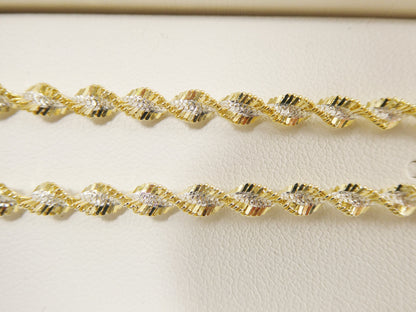 Real 925 Sterling Silver Twisted Herringbone Two Tone Chain 14k Yellow Gold Finish