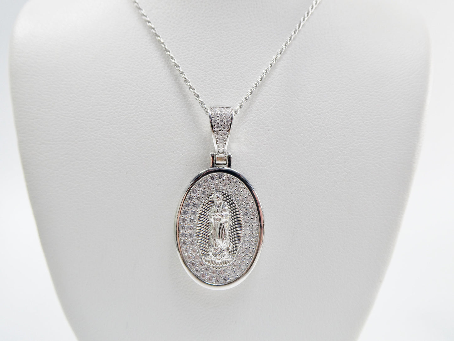 Sterling Silver Guadalupe Pendant Necklace: 14k Gold/Silver, 18 inch