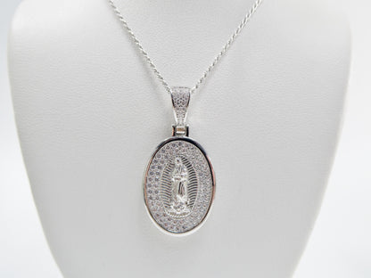 Sterling Silver Guadalupe Pendant Necklace: 14k Gold/Silver, 18 inch