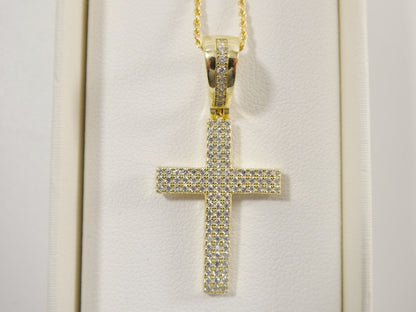 Sterling Silver Cross Pendant: 14k Gold, 18 Inch Chain