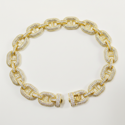 Sterling Silver Mariner Bracelet: 14k Gold Finish, 10mm Wide
