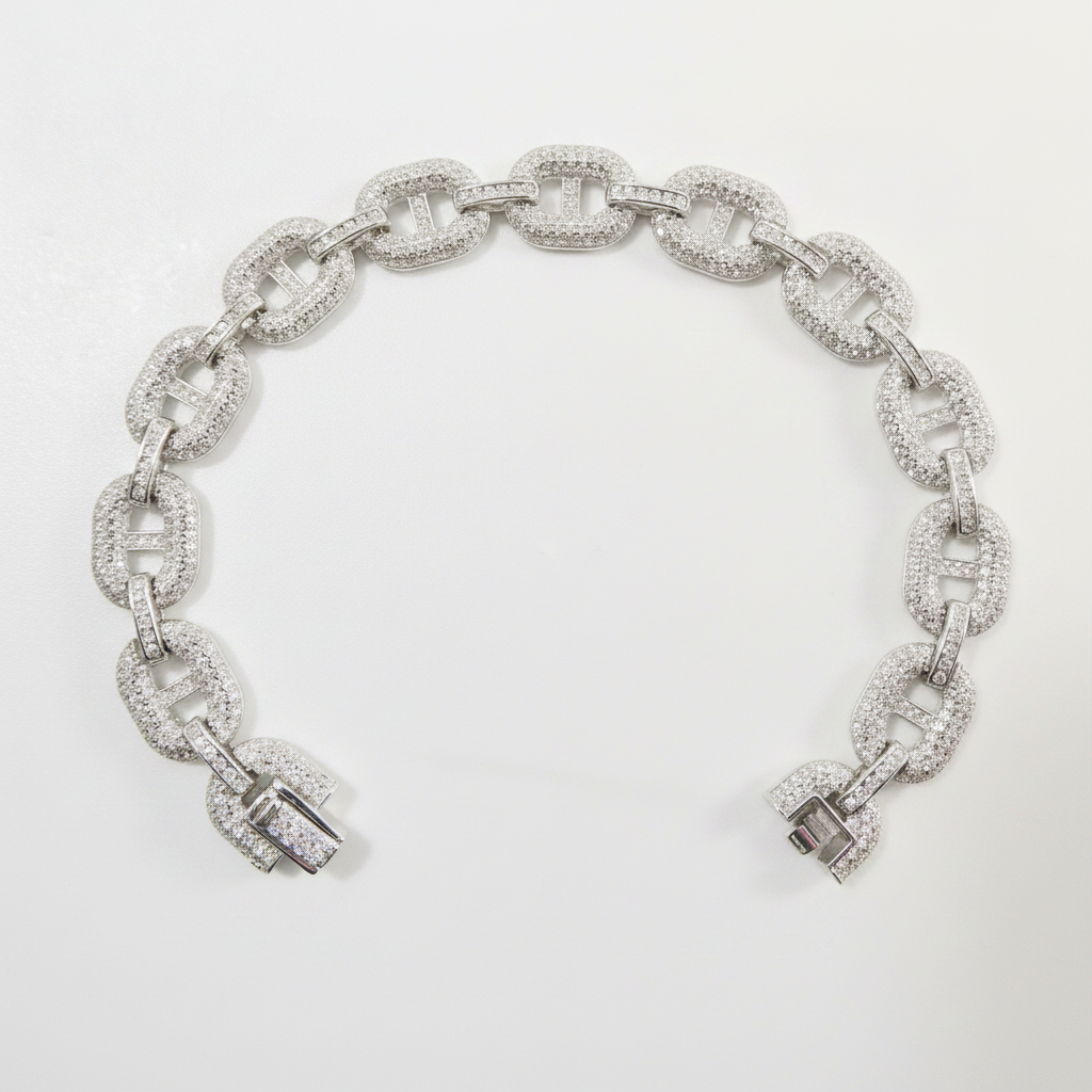 Sterling Silver Mariner Bracelet: 14k Gold Finish, 10mm Wide