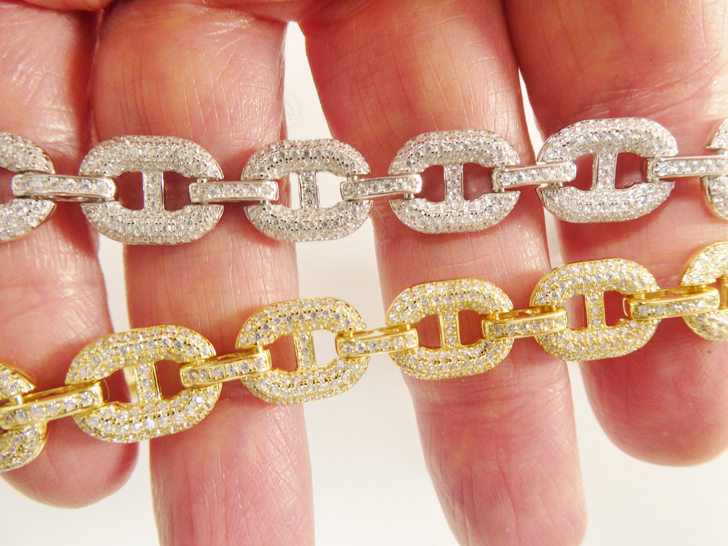 Sterling Silver Mariner Bracelet: 14k Gold Finish, 10mm Wide