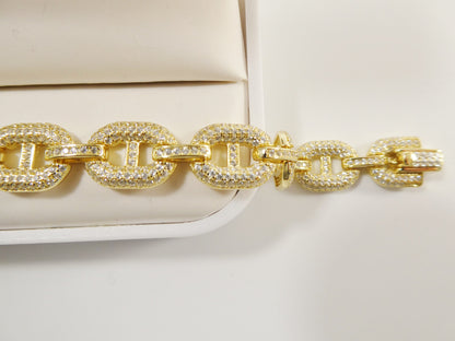 Sterling Silver Mariner Bracelet: 14k Gold Finish, 10mm Wide