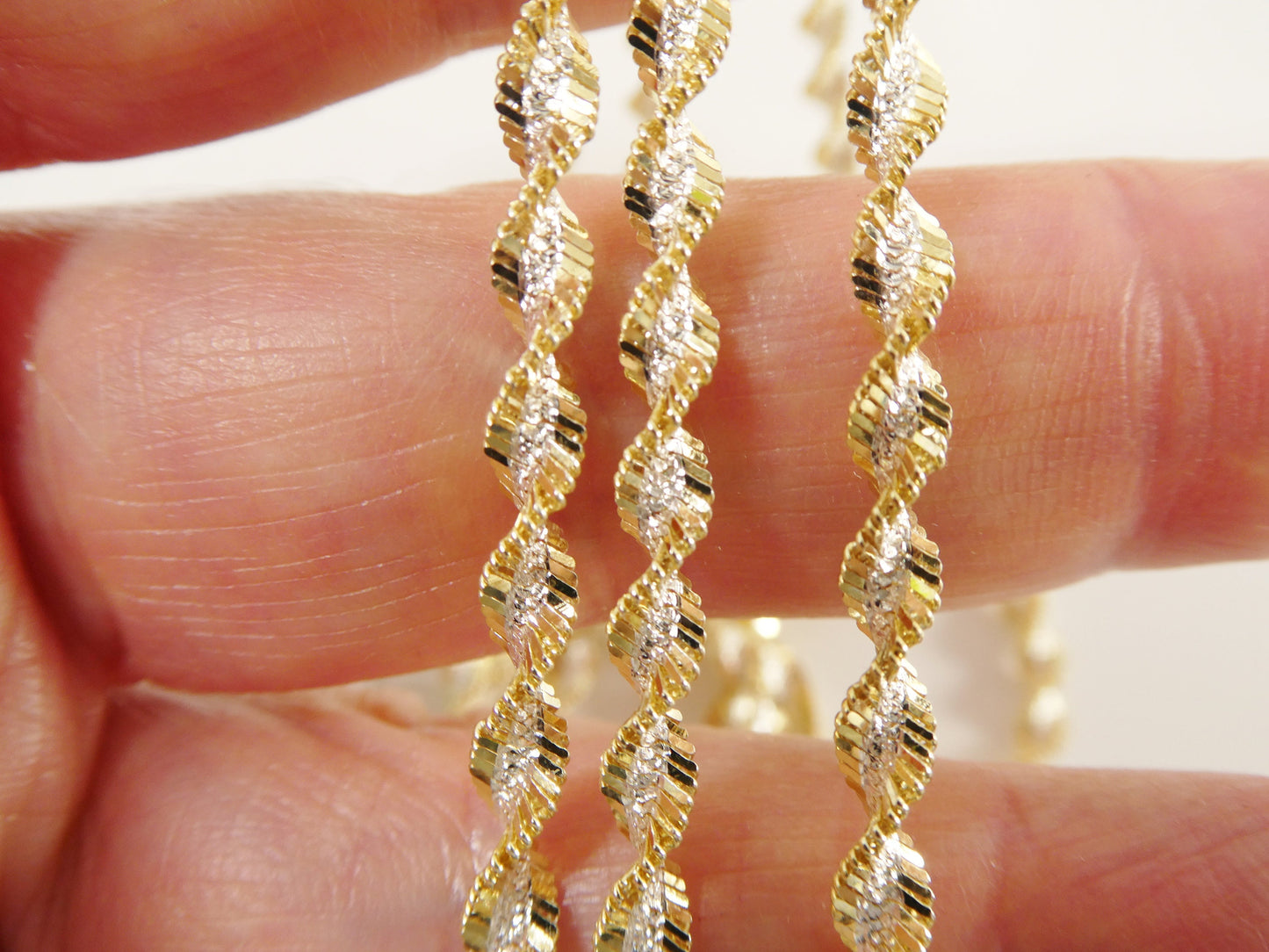Real 925 Sterling Silver Twisted Herringbone Two Tone Chain 14k Yellow Gold Finish