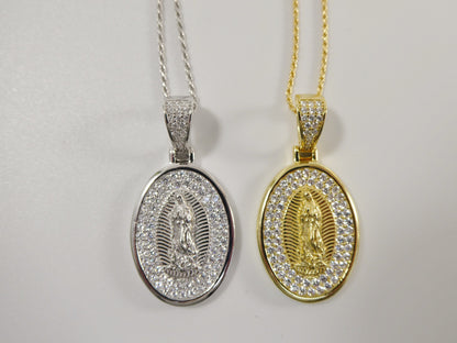 Sterling Silver Guadalupe Pendant Necklace: 14k Gold/Silver, 18 inch