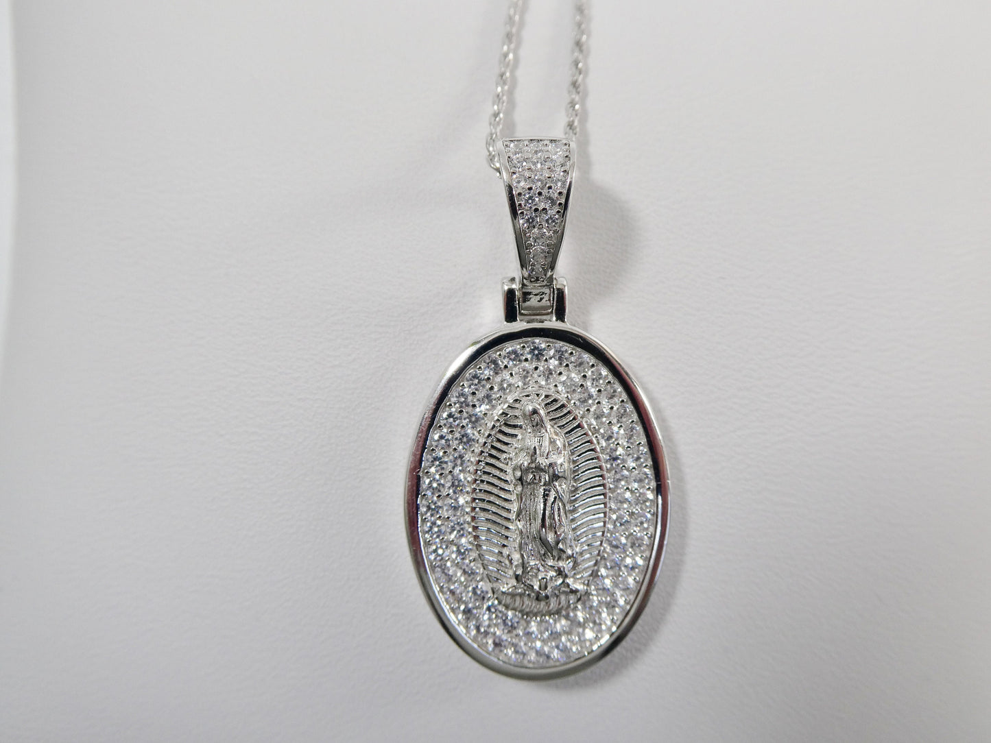 Sterling Silver Guadalupe Pendant Necklace: 14k Gold/Silver, 18 inch