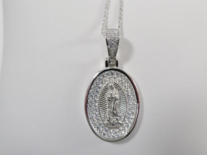 Sterling Silver Guadalupe Pendant Necklace: 14k Gold/Silver, 18 inch