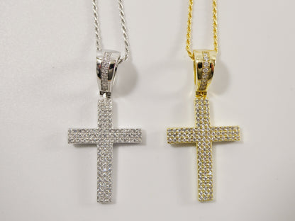 Sterling Silver Cross Pendant: 14k Gold, 18 Inch Chain