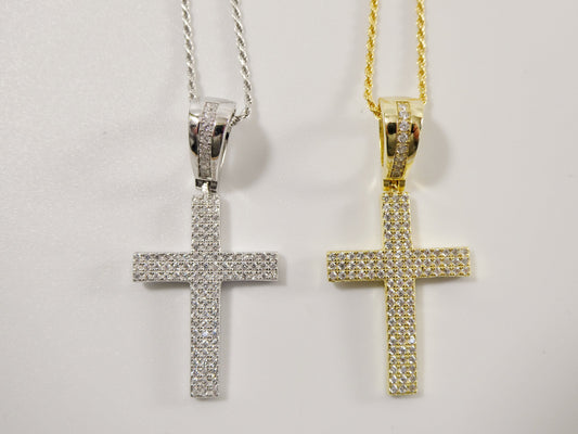 Sterling Silver Cross Pendant: 14k Gold, 18 Inch Chain