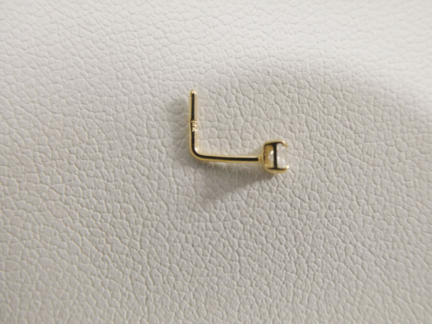 14k real solid yellow gold L SHAPE 2mm square stone  stud nose ring