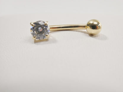 14k Real Solid Yellow Gold 5mm Stone Basket Setting Belly Button Ring Piercing