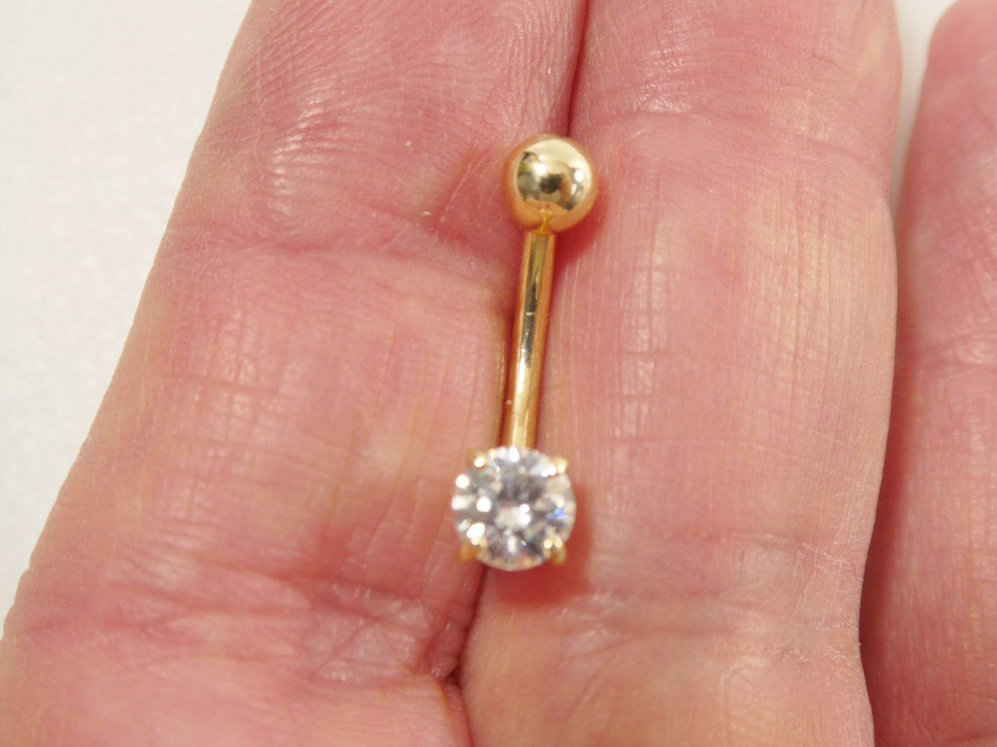 14k Real Solid Yellow Gold 5mm Stone Basket Setting Belly Button Ring Piercing