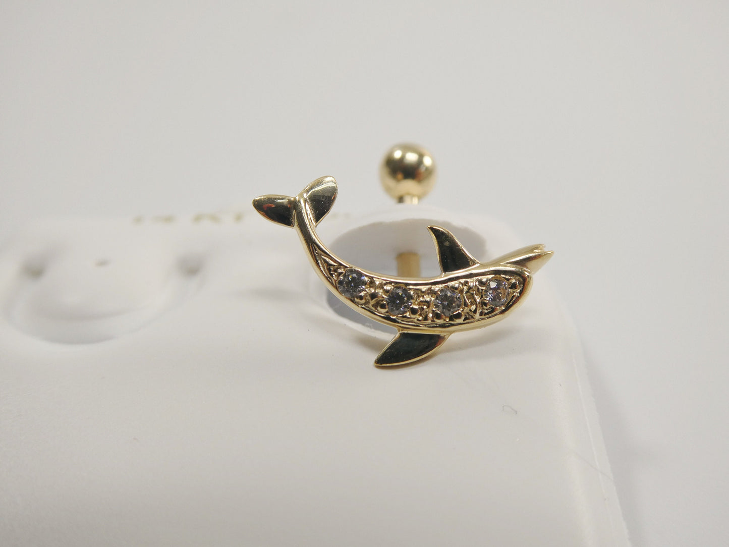 14k real solid yellow gold fish shape belly button ring piercing
