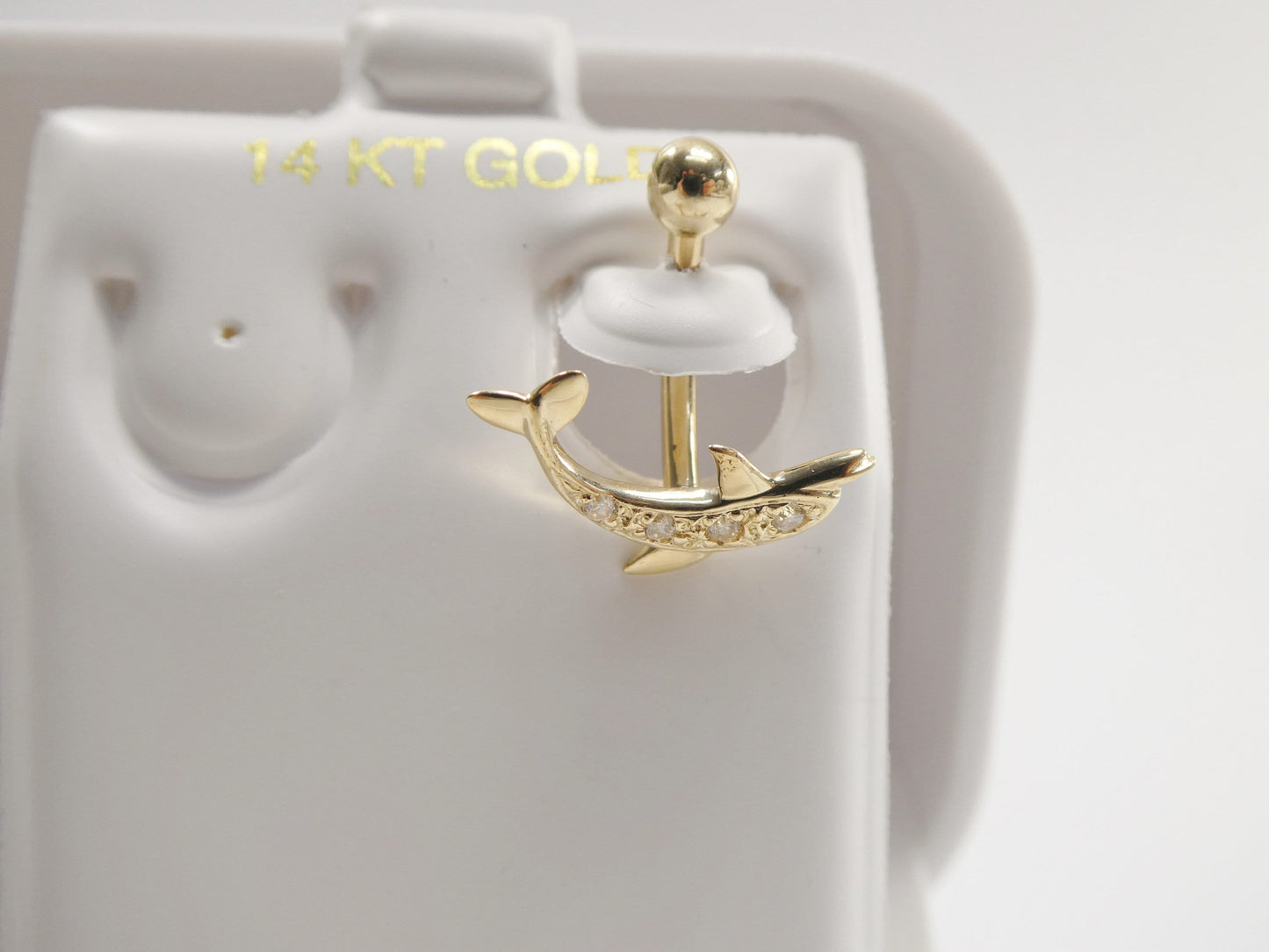 14k real solid yellow gold fish shape belly button ring piercing