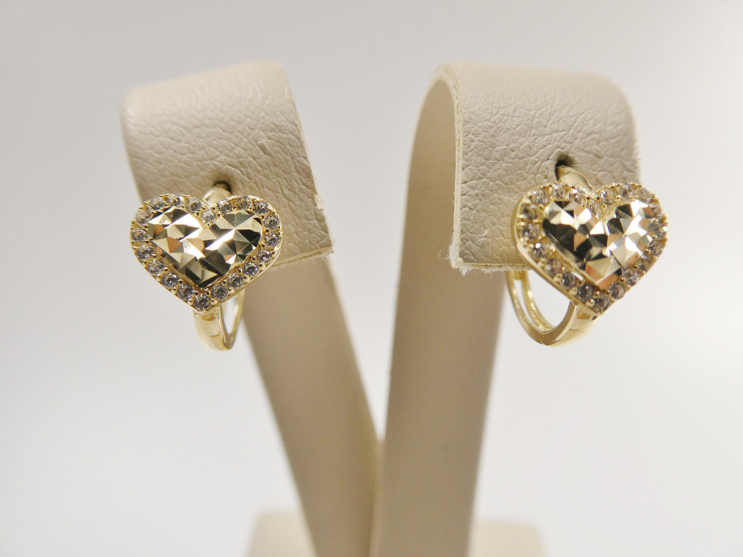 10k Real Yellow Gold Diamond Cut Heart Huggie Earrings