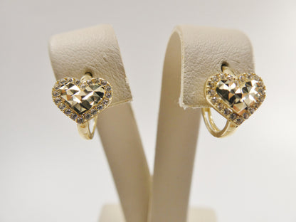 10k Real Yellow Gold Diamond Cut Heart Huggie Earrings
