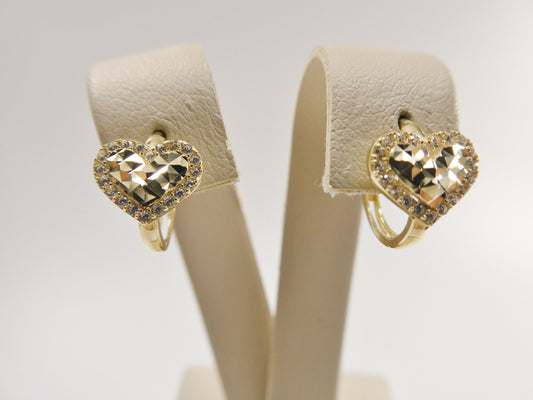 10k real yellow gold diamond cut heart huggie earrings