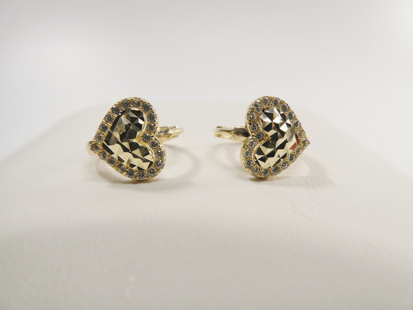 10k Real Yellow Gold Diamond Cut Heart Huggie Earrings