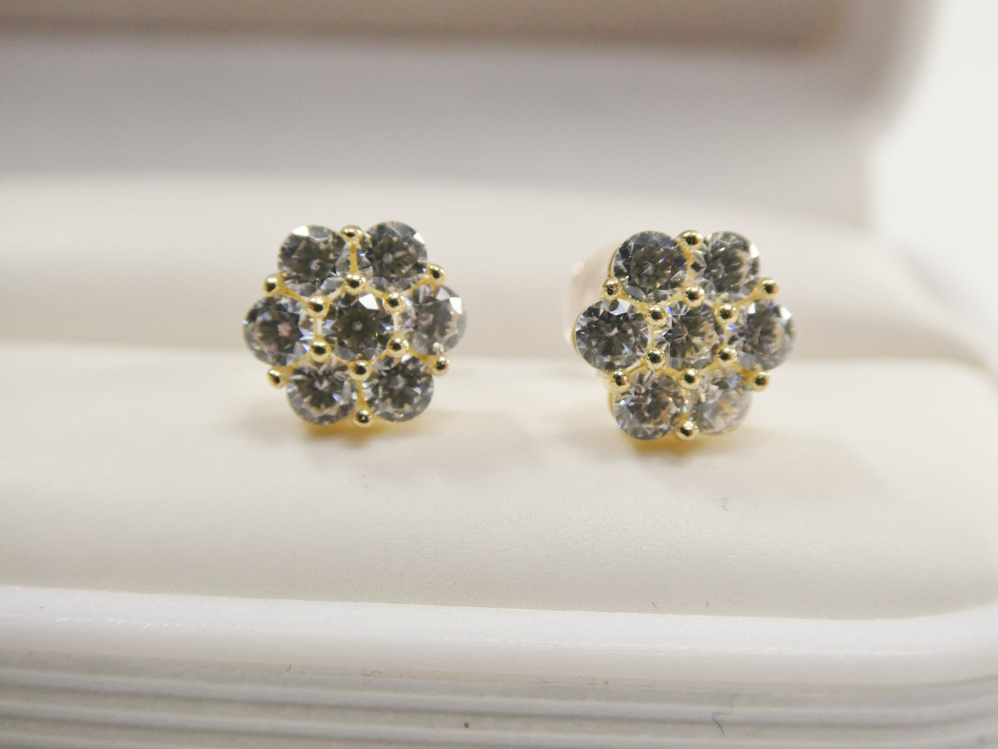 Real 10k Solid Yellow Gold 7mm Flower Push Post Stud Earrings