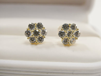 Real 10k Solid Yellow Gold 7mm Flower Push Post Stud Earrings