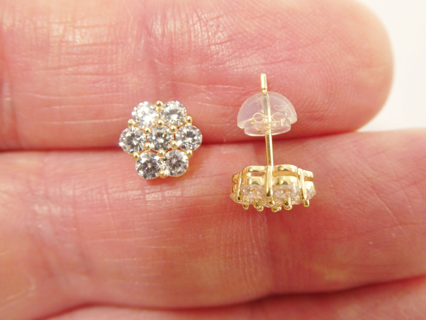 Real 10k Solid Yellow Gold 7mm Flower Push Post Stud Earrings