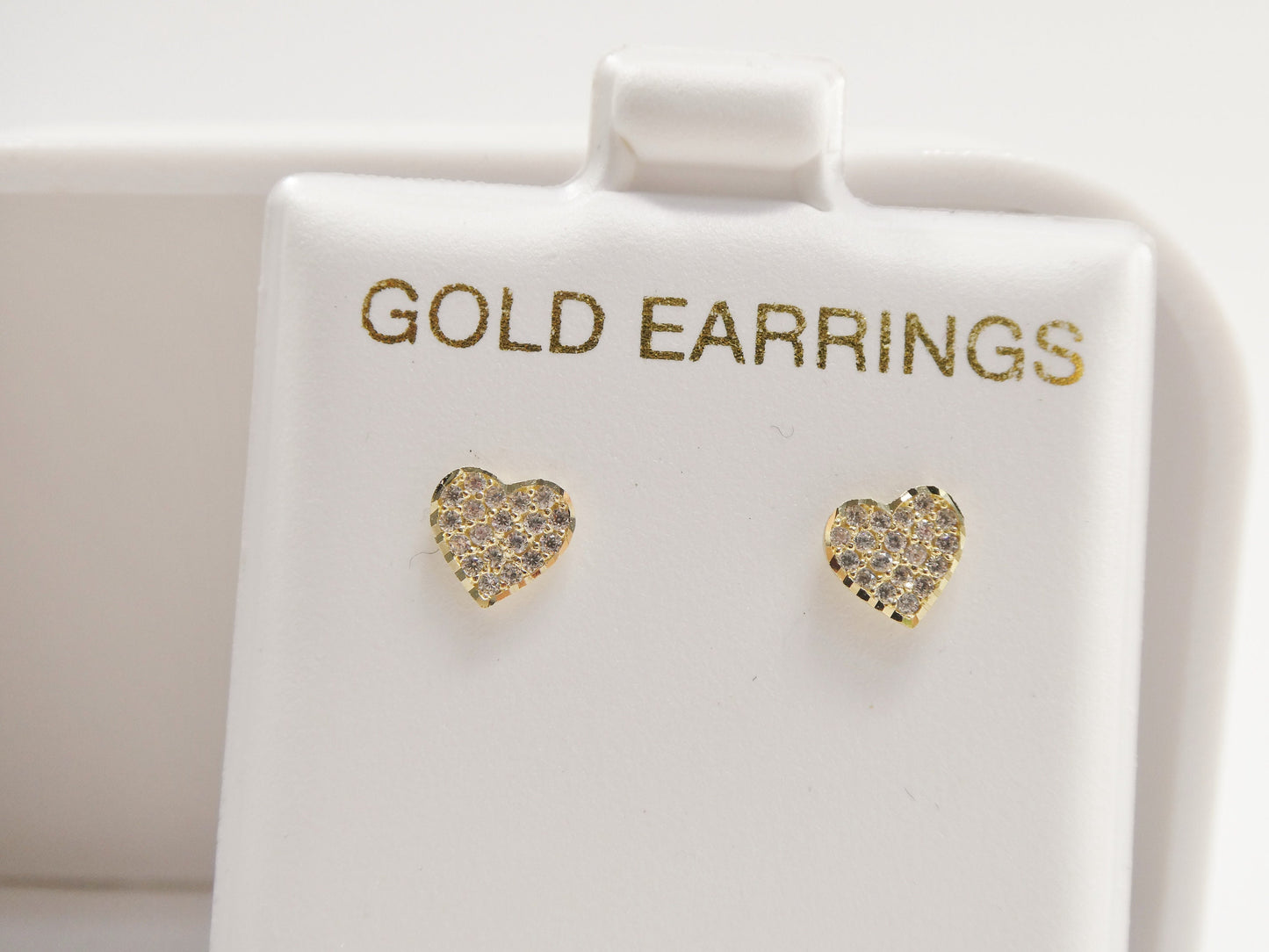 10k Solid Yellow Gold Heart Stud Earrings: Micro Pave Setting