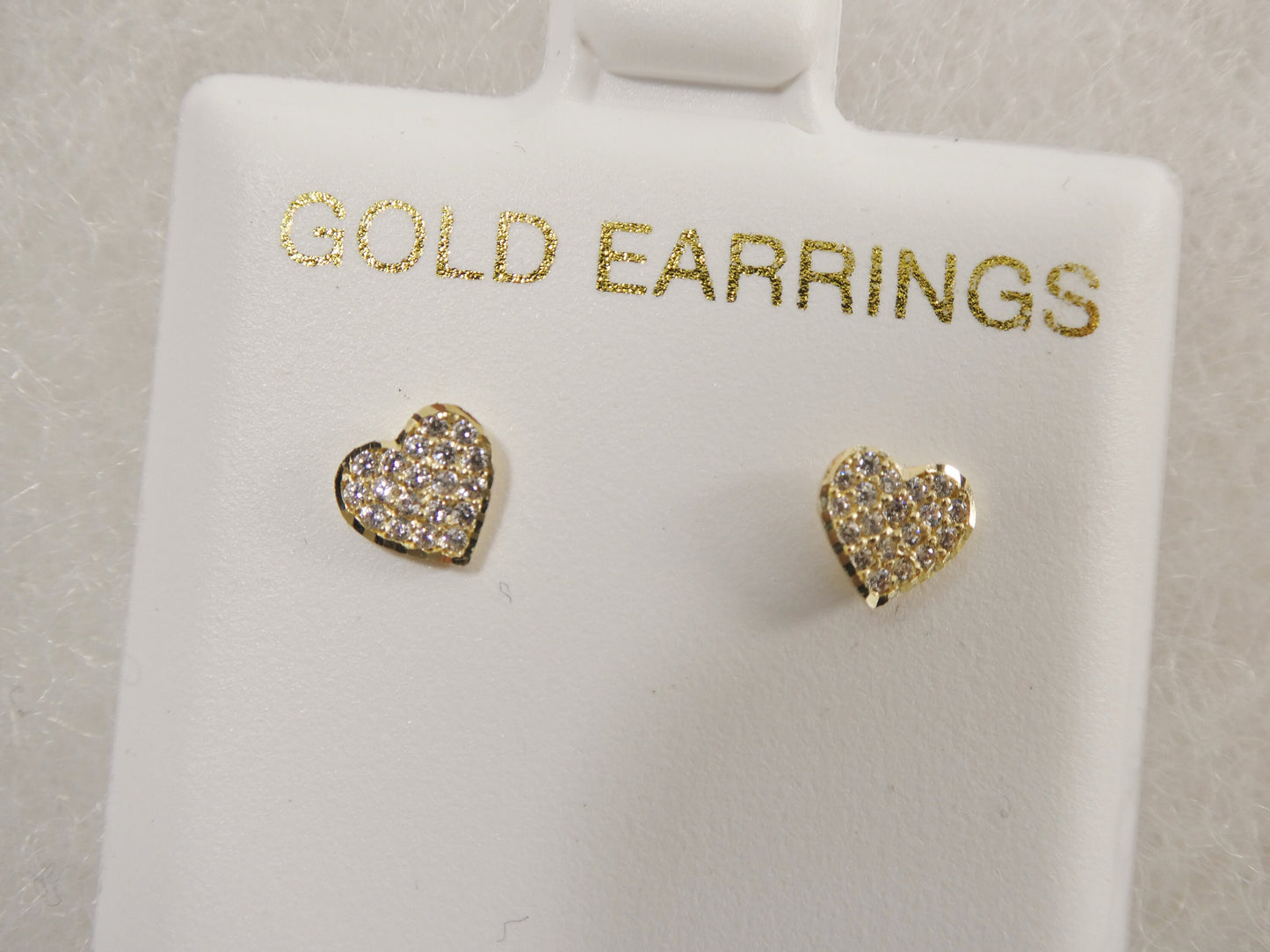 10k Solid Yellow Gold Heart Stud Earrings: Micro Pave Setting