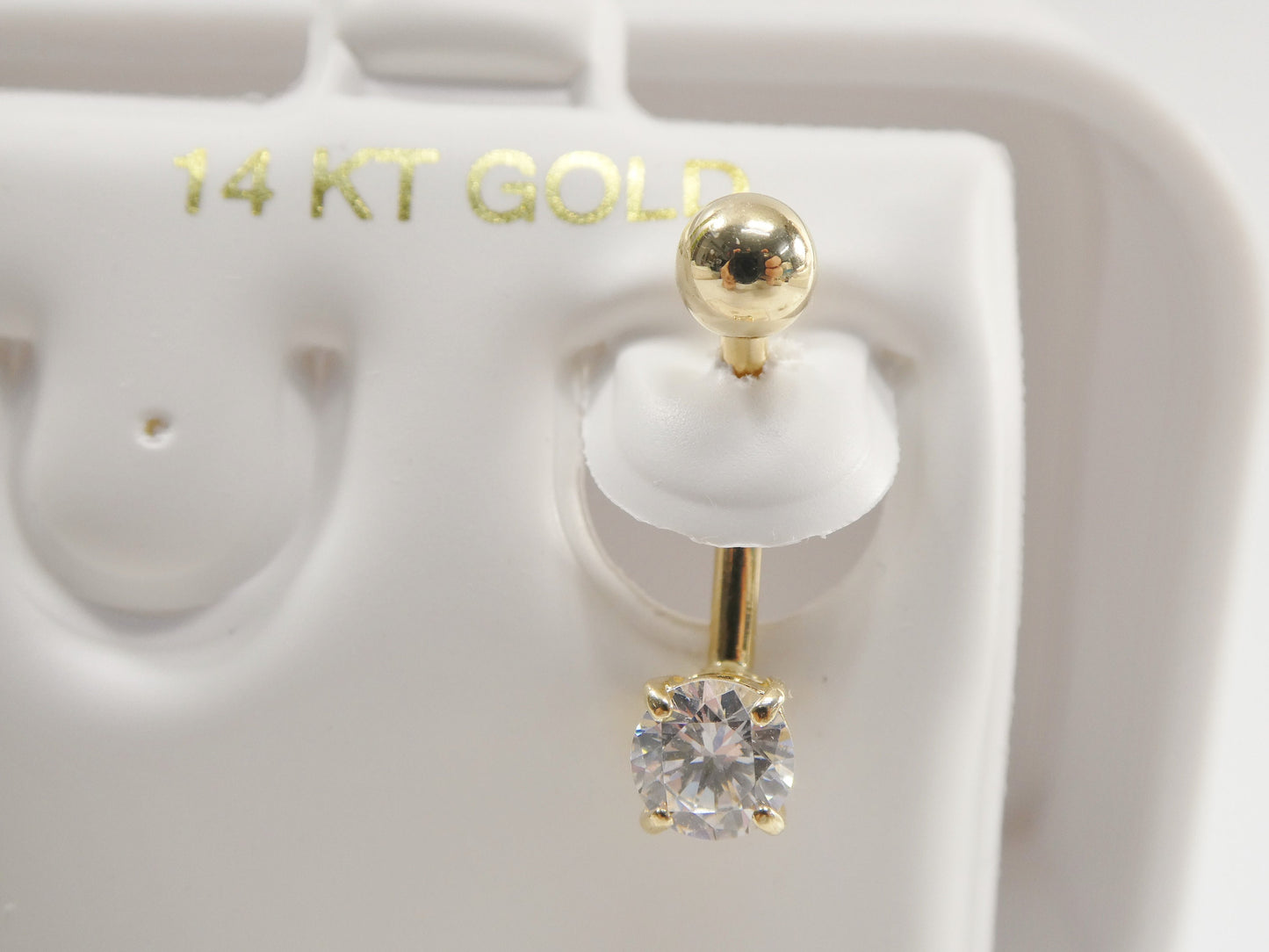 14k Real Solid Yellow Gold 5mm Stone Basket Setting Belly Button Ring Piercing