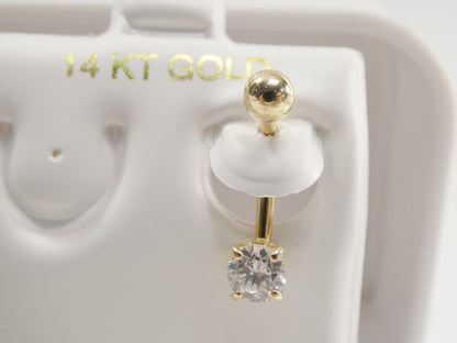 14k Real Solid Yellow Gold 5mm Stone Basket Setting Belly Button Ring Piercing