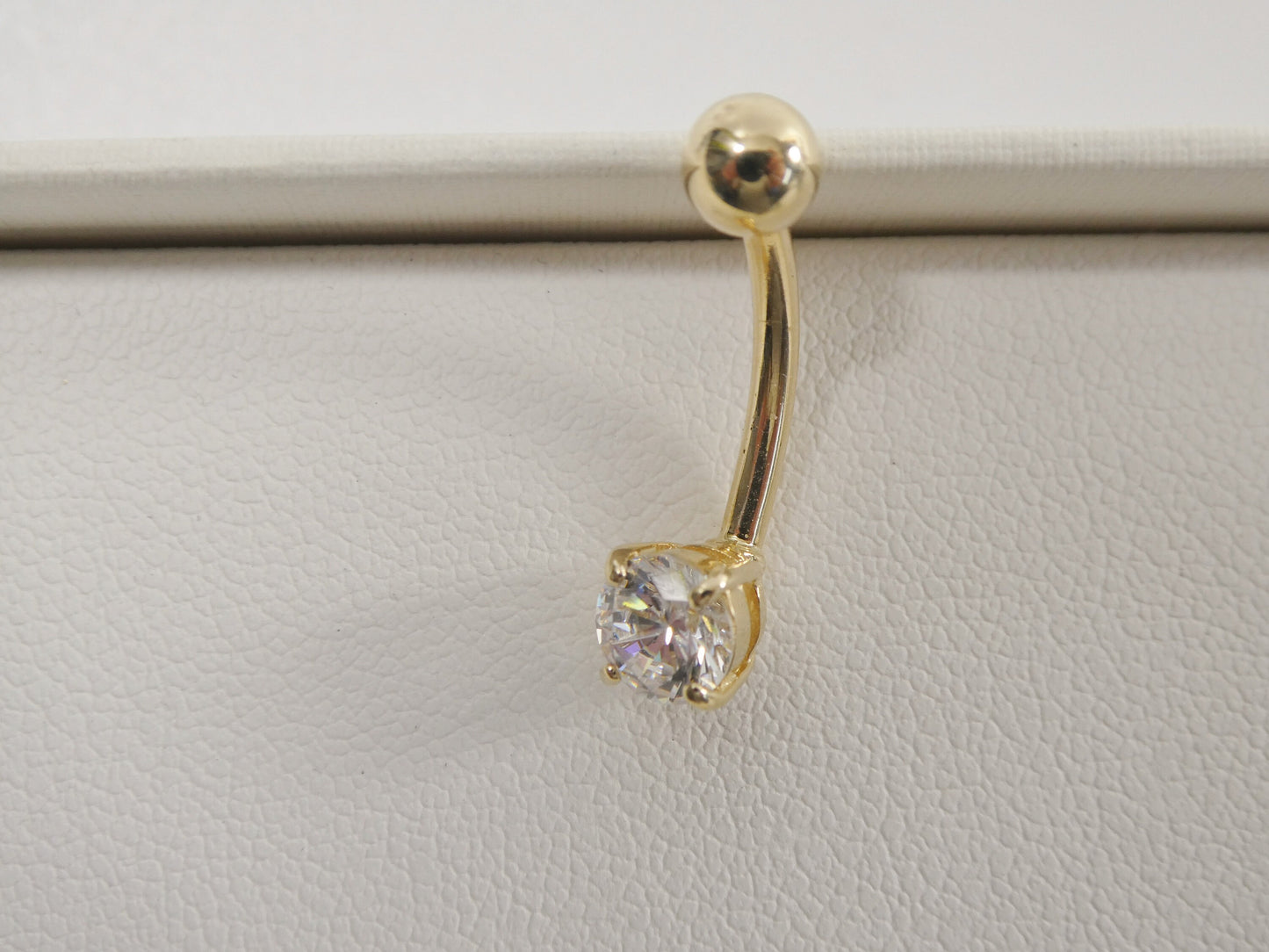 14k Real Solid Yellow Gold 5mm Stone Basket Setting Belly Button Ring Piercing