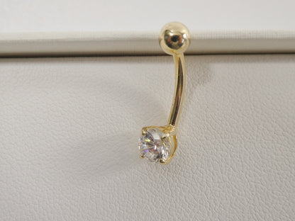 14k Real Solid Yellow Gold 5mm Stone Basket Setting Belly Button Ring Piercing
