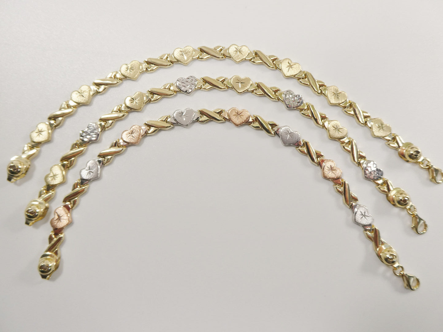 10k real solid yellow gold xo heart 7 inch bracelet